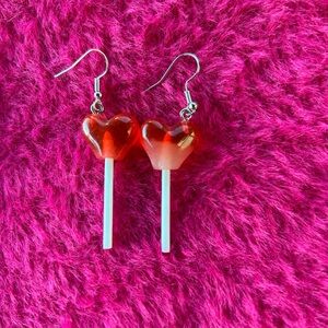 Red Heart Lollipop Earrings Jewelry